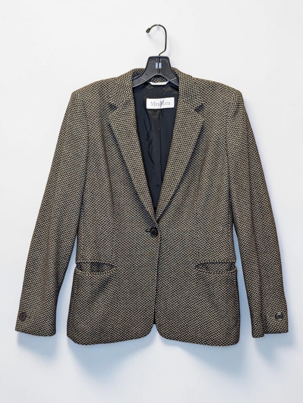 Max Mara Size 4 Virgin Wool Herringbone Blazer Made in Italy